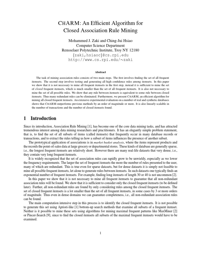 C ARM: An Efficient Algorithm For Closed Association Rule Mining | PDF ...