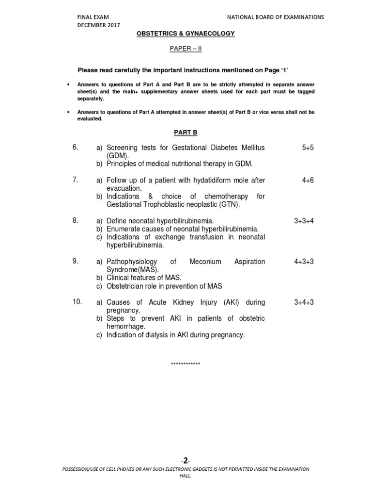 Obstetrics & Gynaecology Exam Paper II | PDF