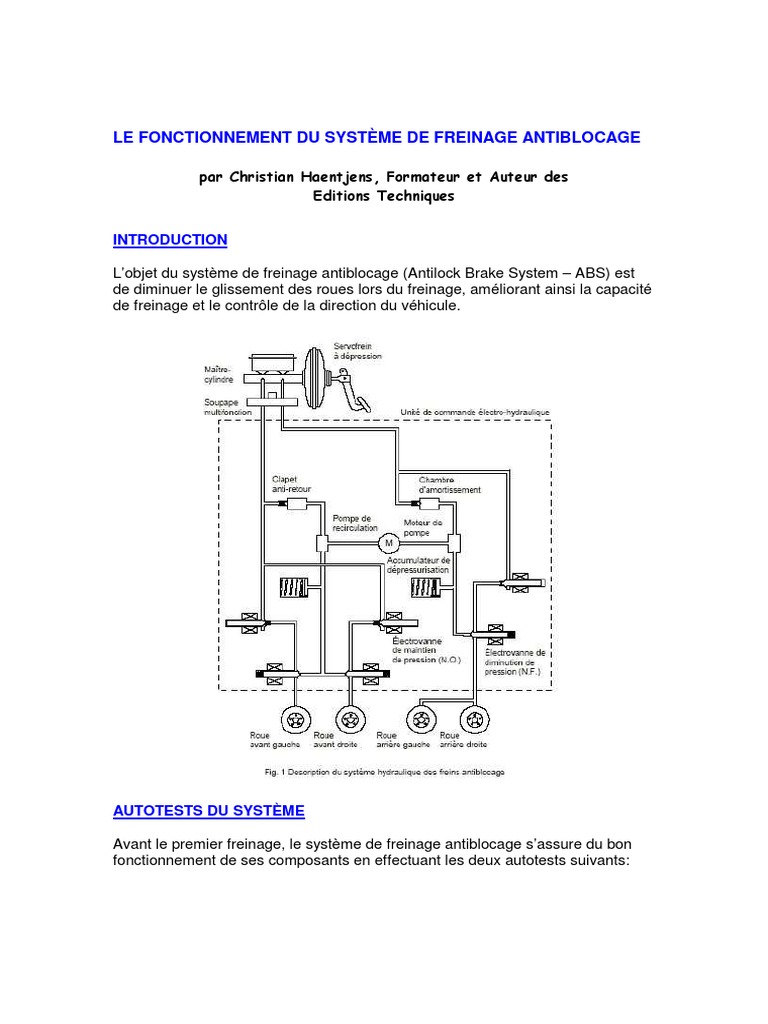 Fonctionnement du Système ABS | PDF | Frein | Système anti-blocage des ...