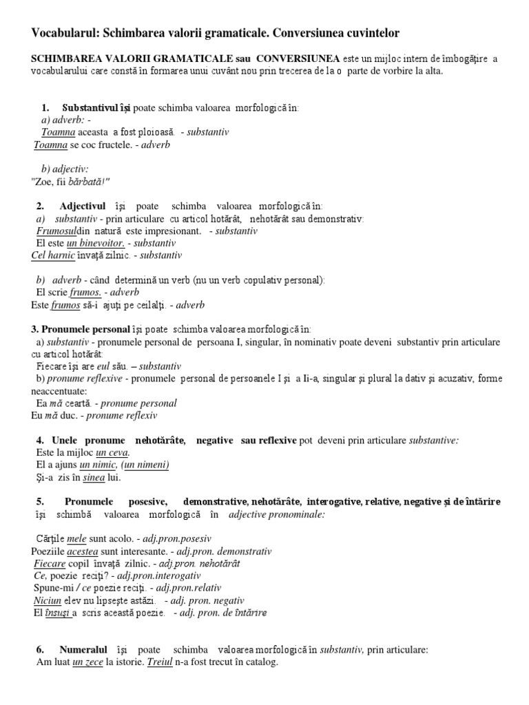Schimbarea Valorii Gramaticale | PDF