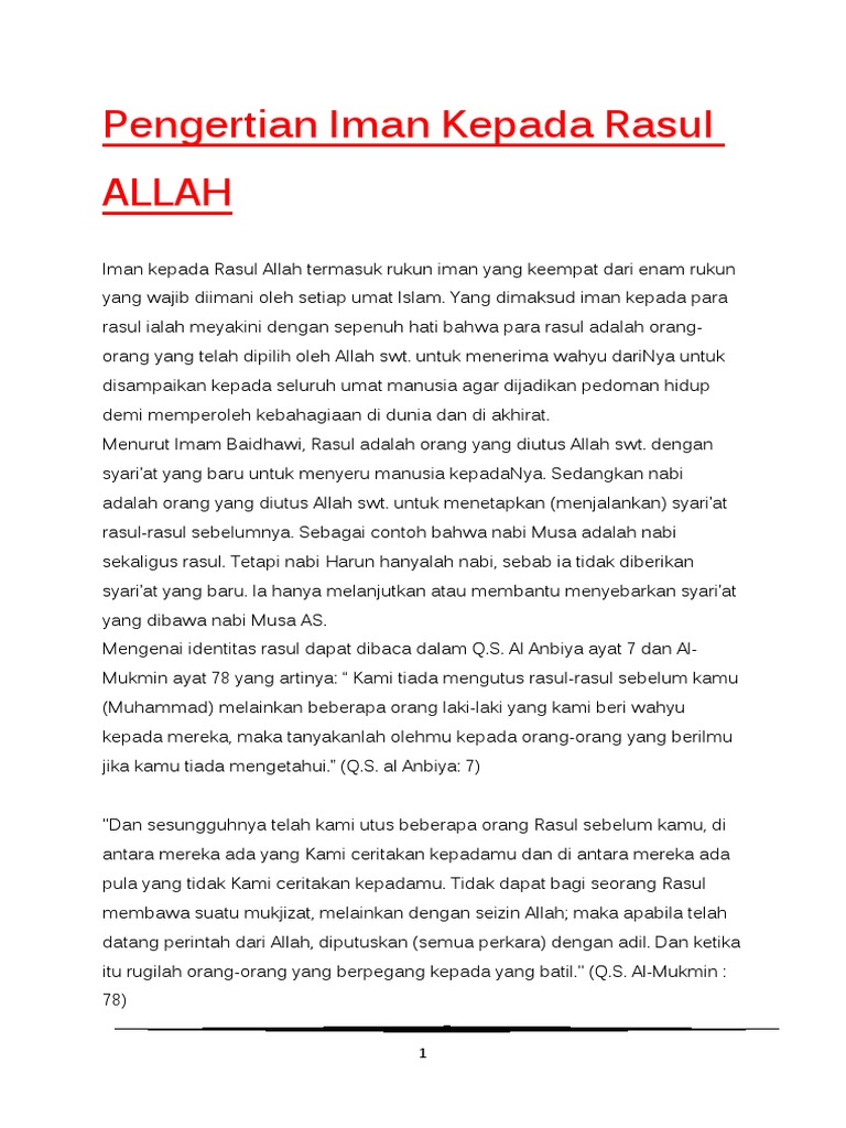 Pengertian Iman Kepada Rasul Allah Pdf