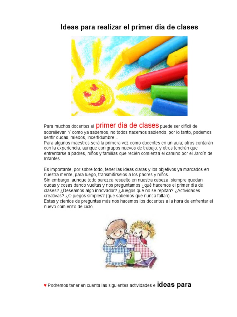 Ideas para Realizar El Primer Día de Clases | PDF | Maestros | Ocio