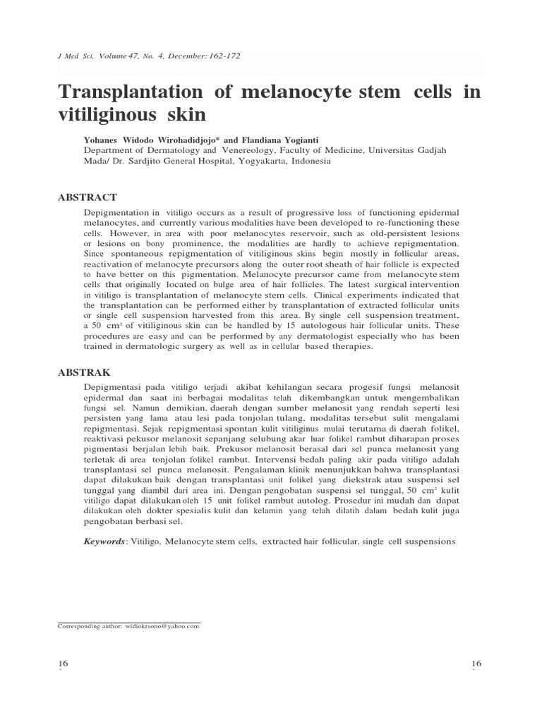 Transplantation of Melanocyte Stem Cells in Vitiliginous Skin | PDF ...