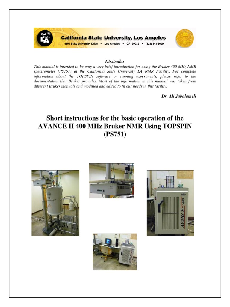 Bruker 400 MHz NMR Quick Start Guide | PDF | Nuclear Magnetic Resonance ...