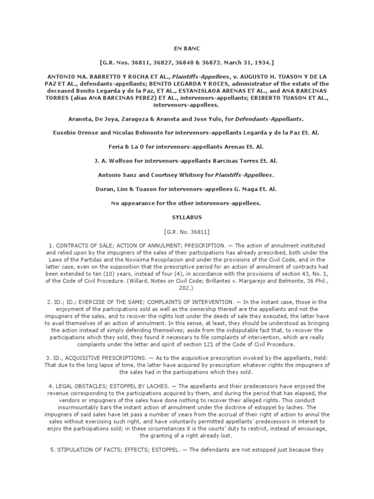 Barreto Vs Tuazon 59 Phil 845 PDF Estoppel Laches (Equity)