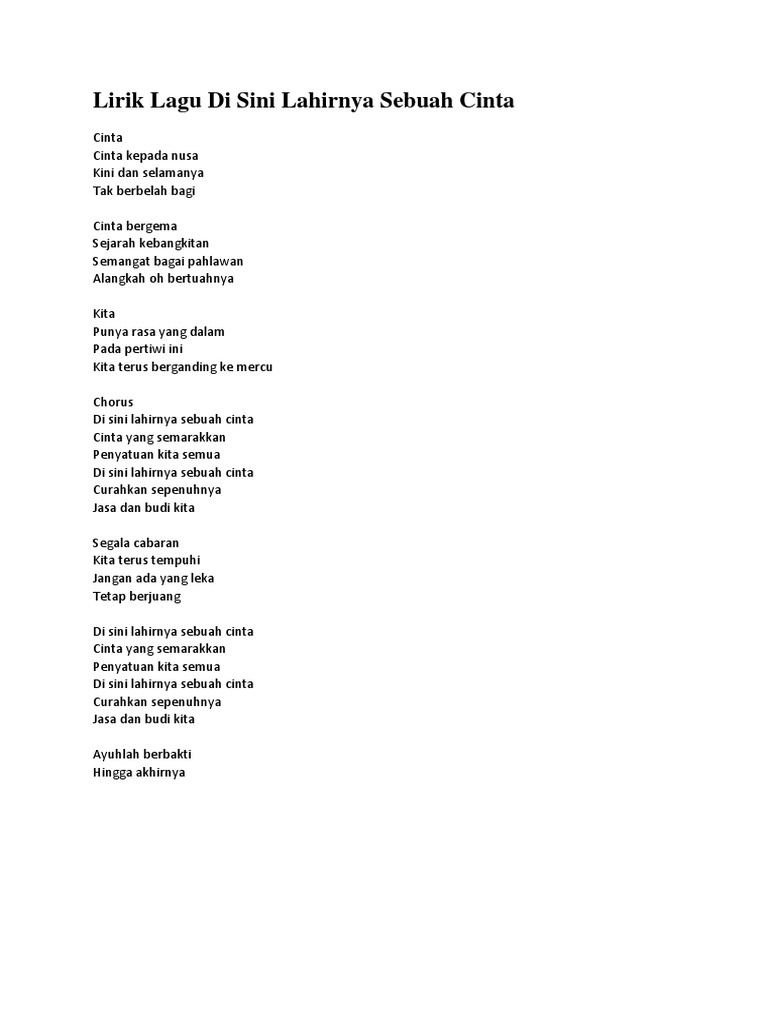 Lirik Lagu Di Sini Lahirnya Sebuah Cinta Pdf