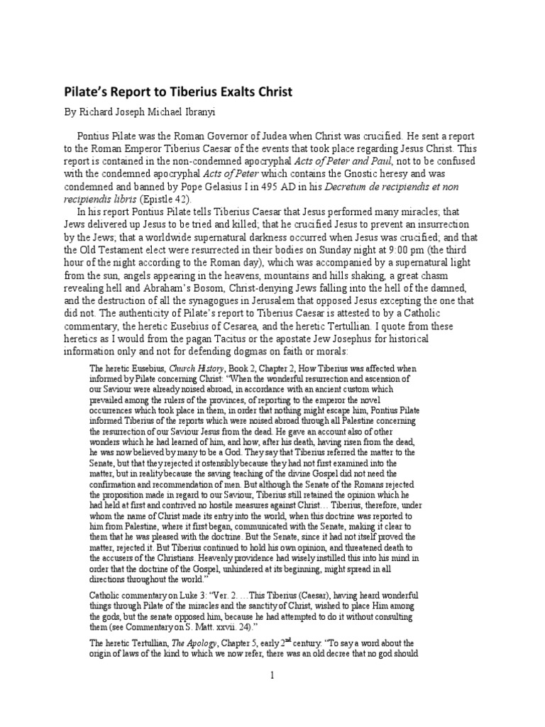 Pontius Pilate Letter To Caesar Aboutjesus Christ PDF Pontius Pilate Jesus