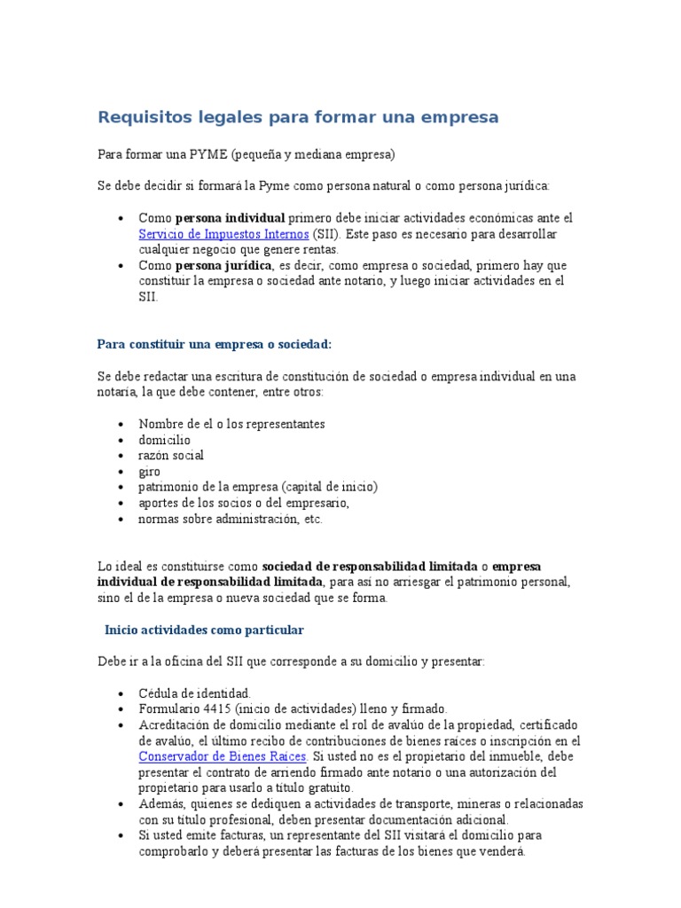 Requisitos Legales para Formar Una Empresa | PDF | Pequeñas y medianas ...