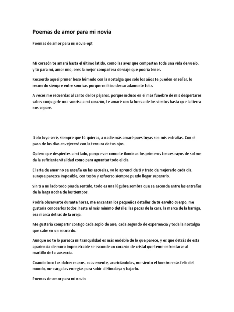 Poemas de amor para mi novia | PDF | Amor | Ocio