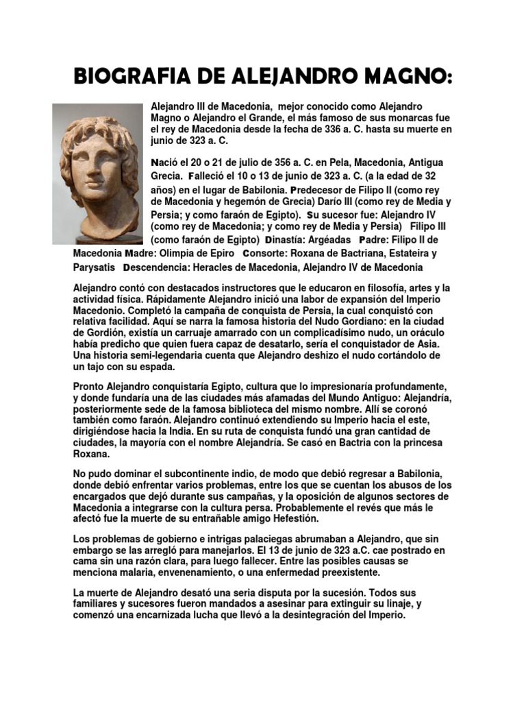 Biografia de Alejandro Magno | PDF | Alejandro el Grande | Macedonia ...