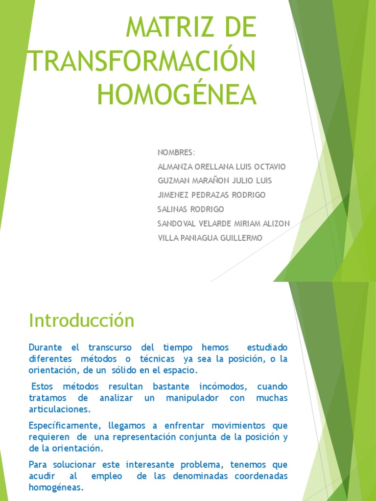 Matriz de Transformación Homogénea: Representación Conjunta de ...