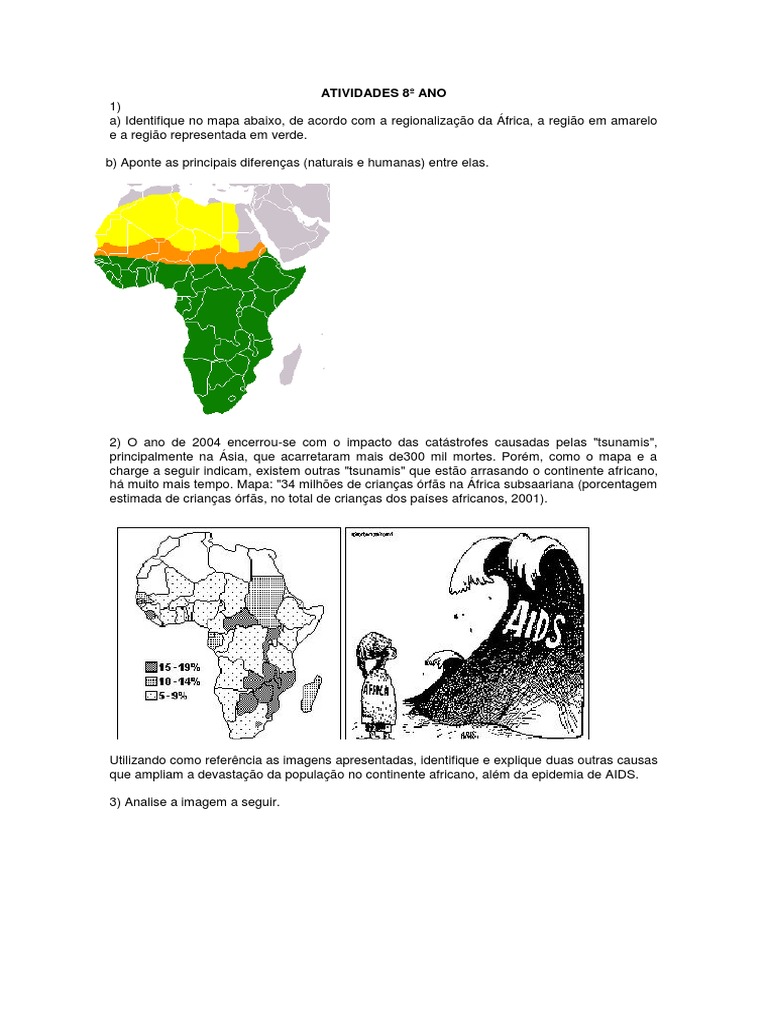 Questões sobre a África para 8º Ano | PDF | Fome | África