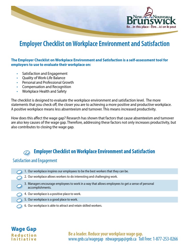 Employer Checklist On Workplace Environment and Satisfaction PDF