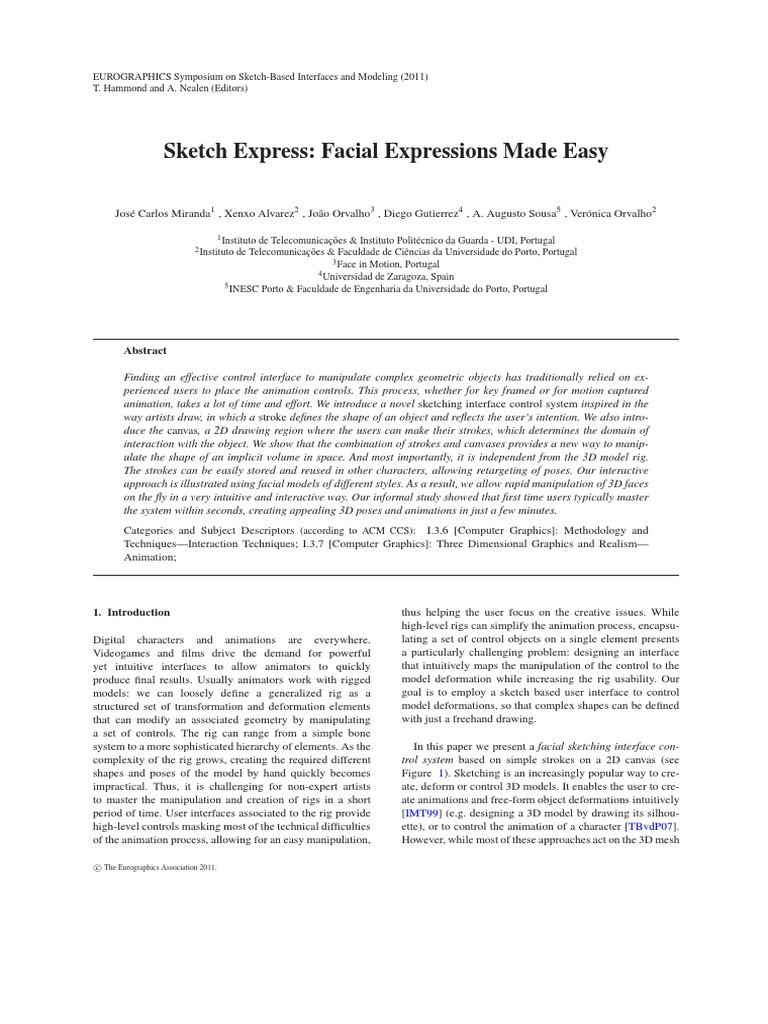 Sketch Express Facial Expressions Made Easy The Eurographics Association 2011 PDF 3 D