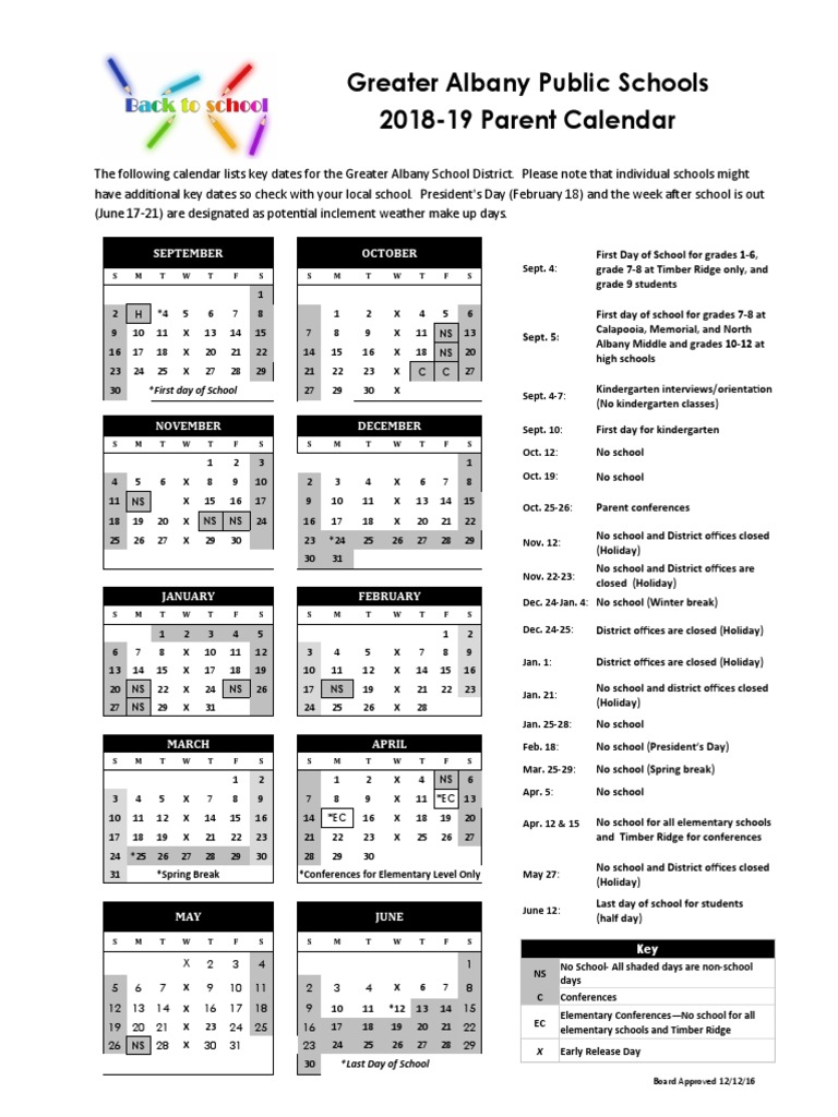 Greater Albany Public Schools Calendar PDF Schools Academia