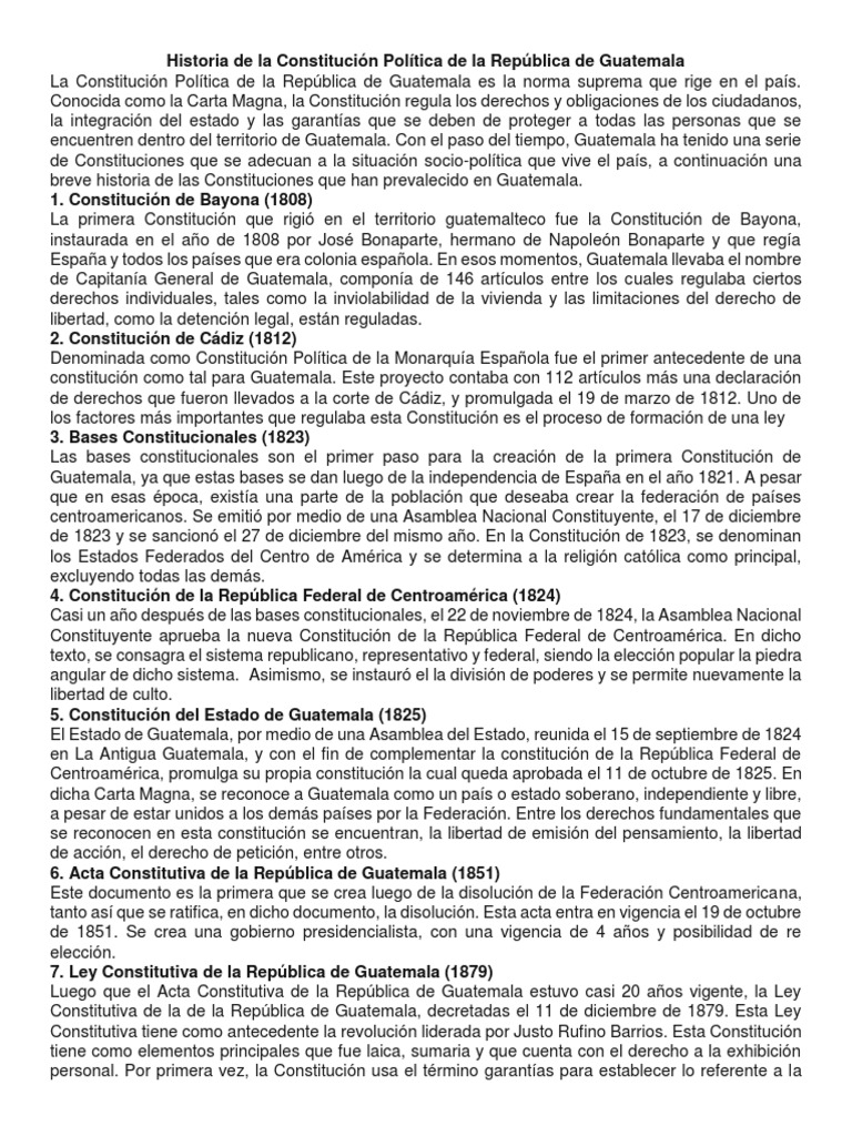 Historia de la Constitución de Guatemala | PDF | Constitución | Guatemala