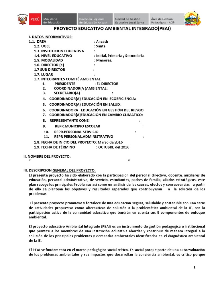 Modelo PEAI 2023: Proyecto Educativo Ambiental | PDF | Sustentabilidad ...