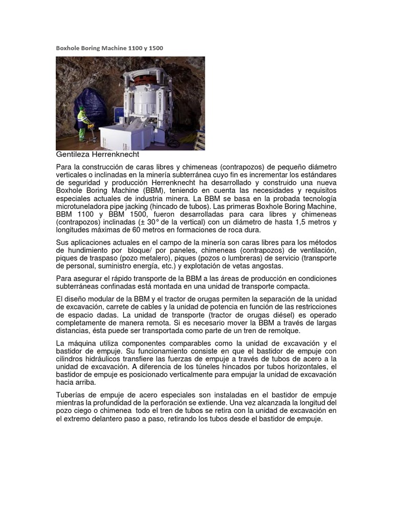 Máquina de Perforación Boxhole BBM 1100/1500 | PDF
