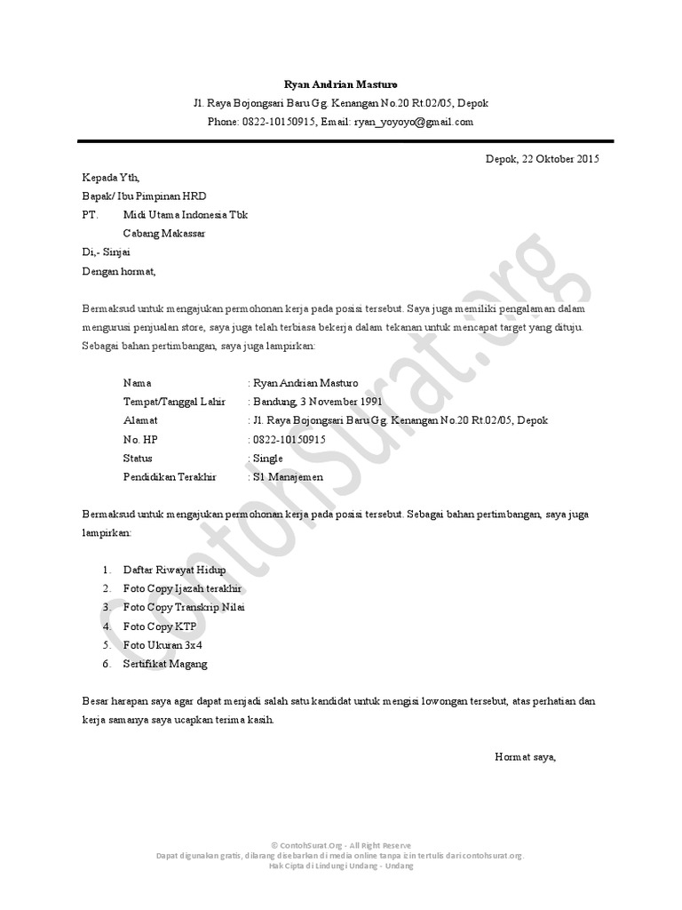 Download 81+ Contoh Surat Lamaran Kerja Alfamidi Gratis