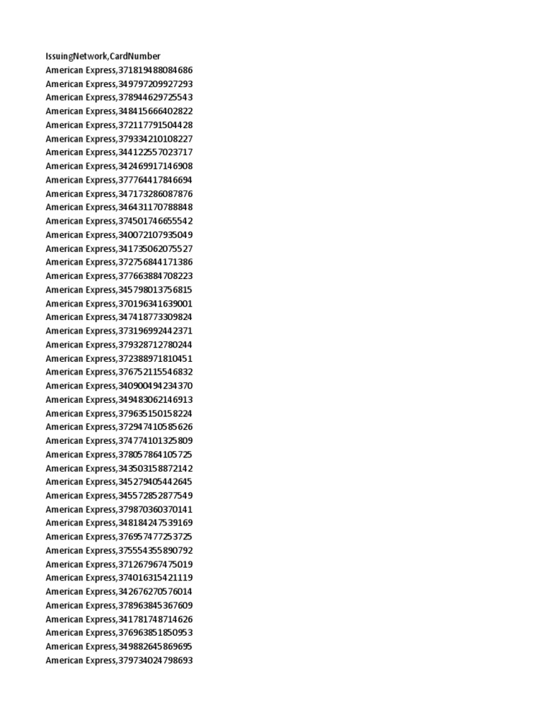 Credit Card Numbers | PDF | American Express | Service Companies