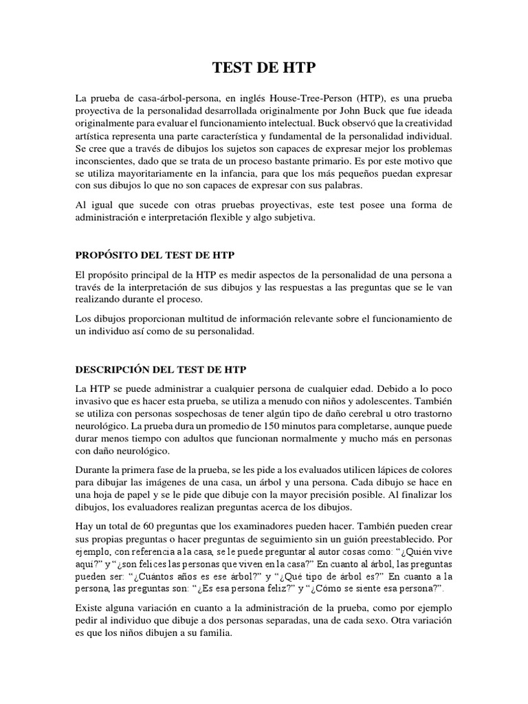 Prueba Proyectiva HTP: Interpretación y Uso | PDF | Dibujo | Creatividad