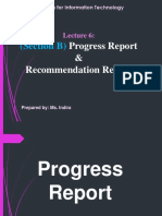 Progress Report & Recommendation Report: (Section B)