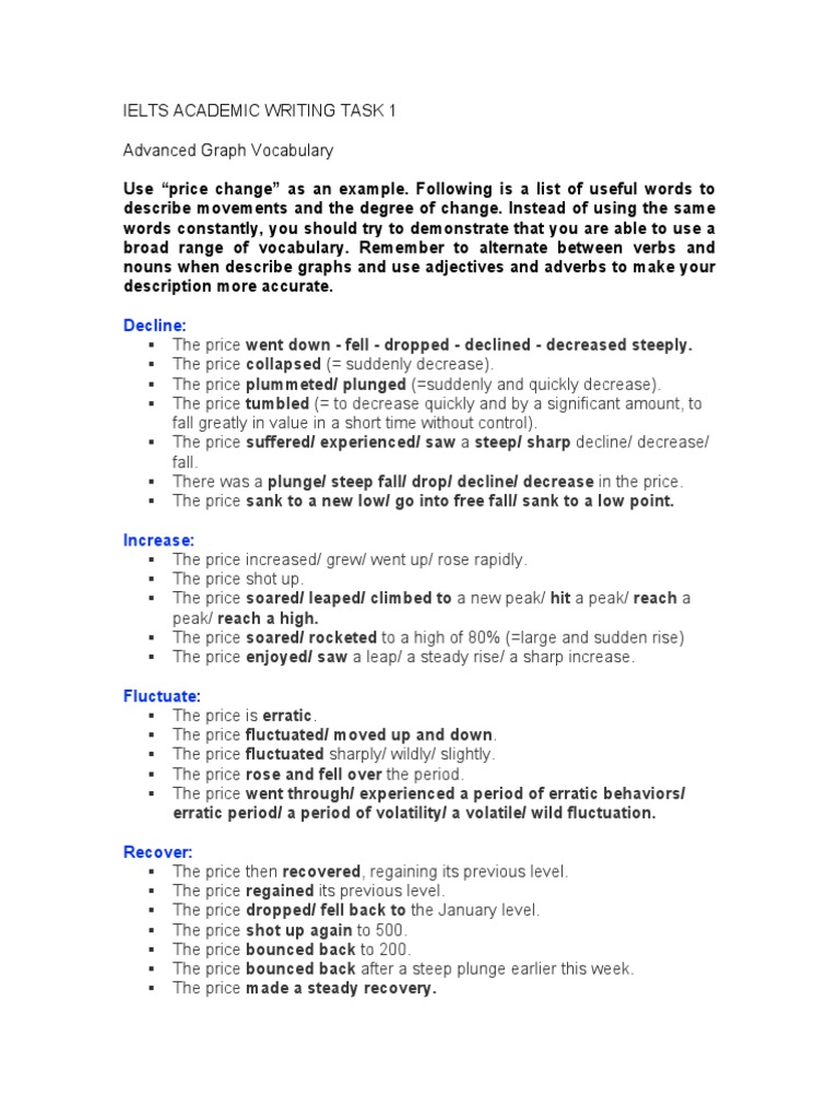 Ielts Academic Writing Task 1 Advanced Graph Vocabulary: Decline | PDF