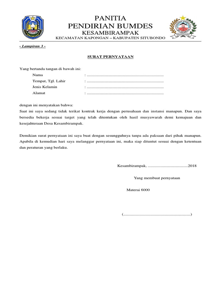 Form Pendaftaran Pengurus Bumdesa