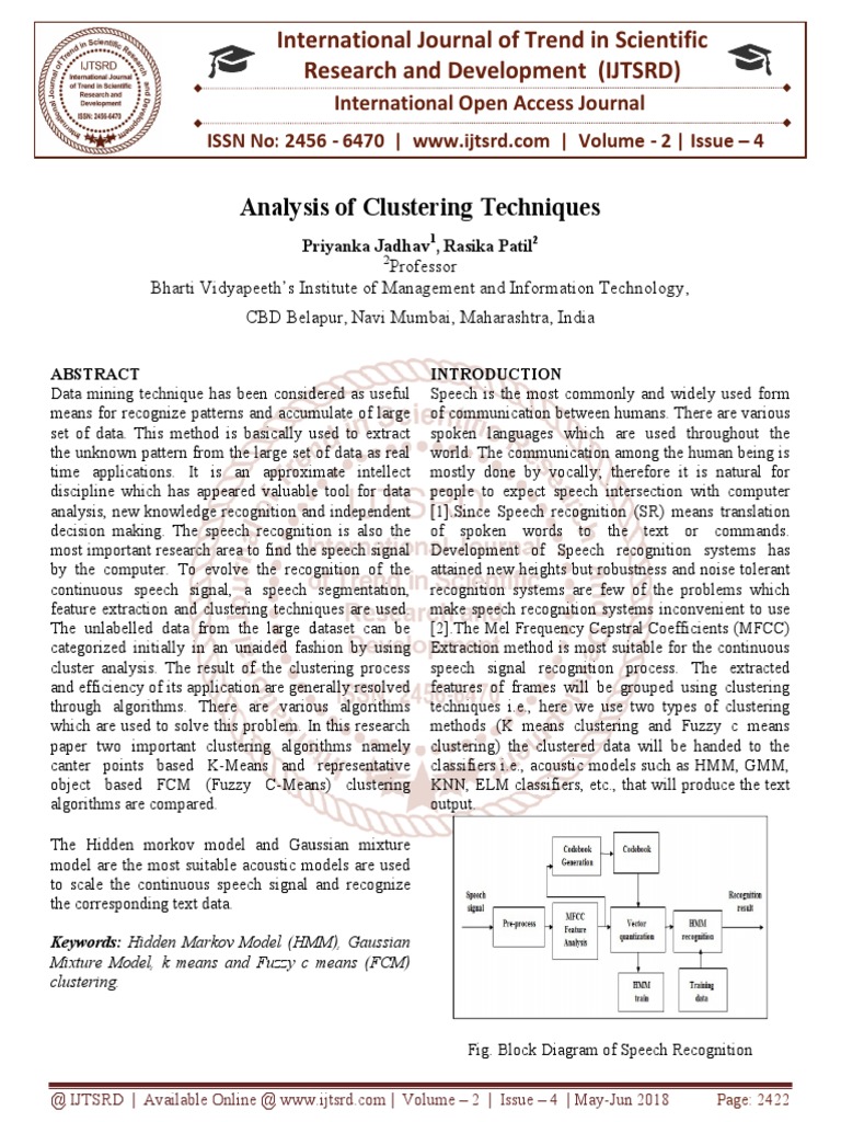 Clustering Techniques in Speech Recognition | PDF | Cluster Analysis ...