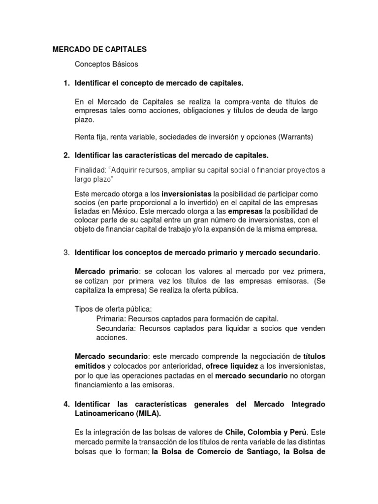 Definición y conceptos del mercado de capitales | PDF | Mercado ...
