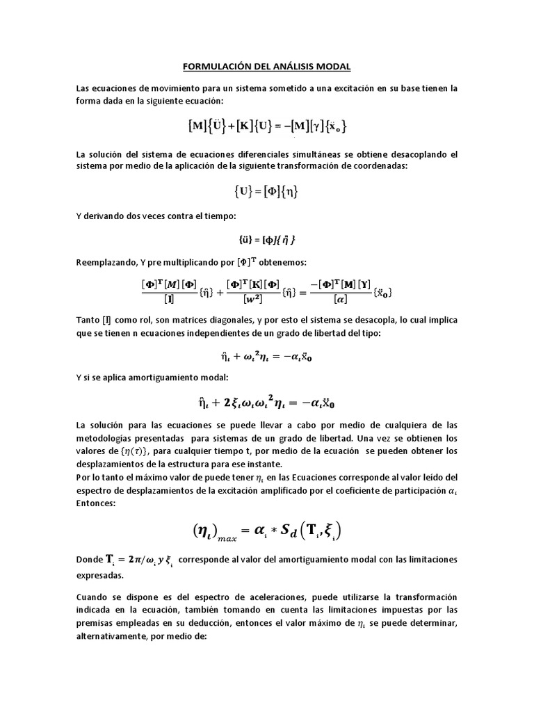 Formulación Del Análisis Modal | PDF | Ecuaciones | Matriz (Matemáticas)