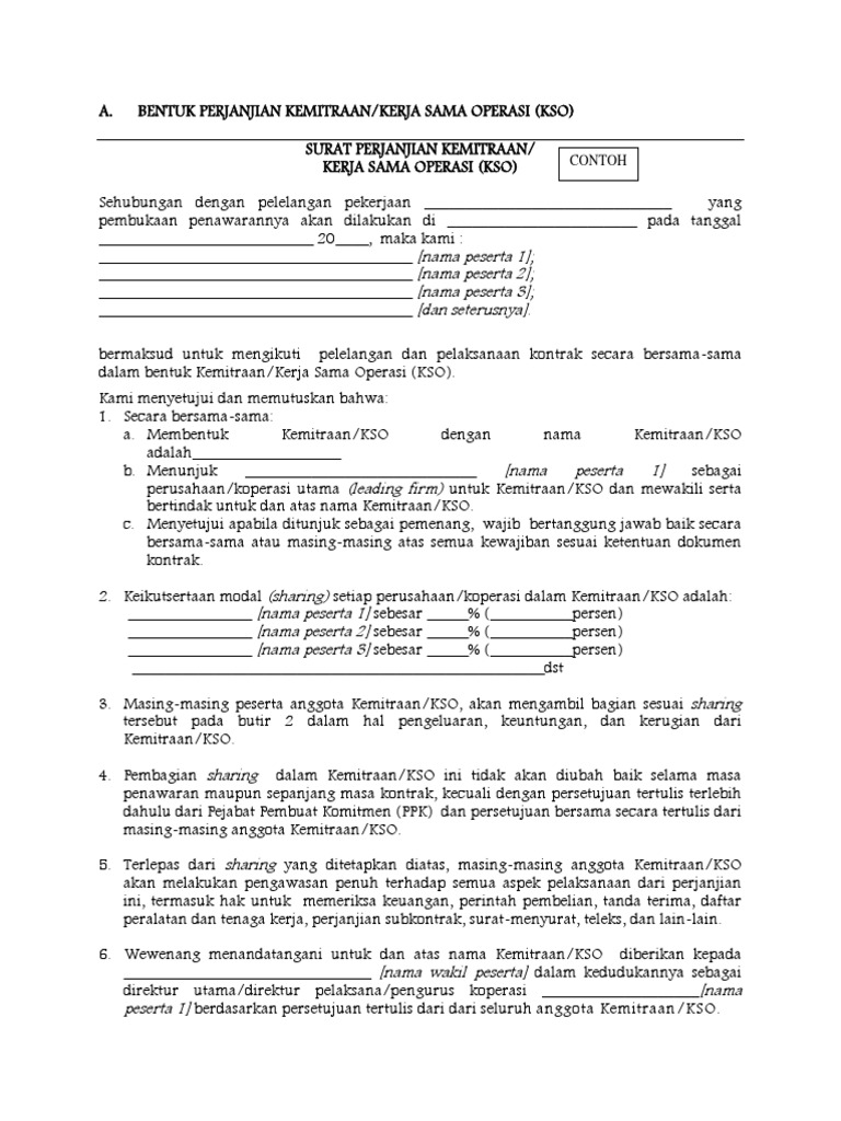 Bentuk Perjanjian Kemitraan PDF | PDF