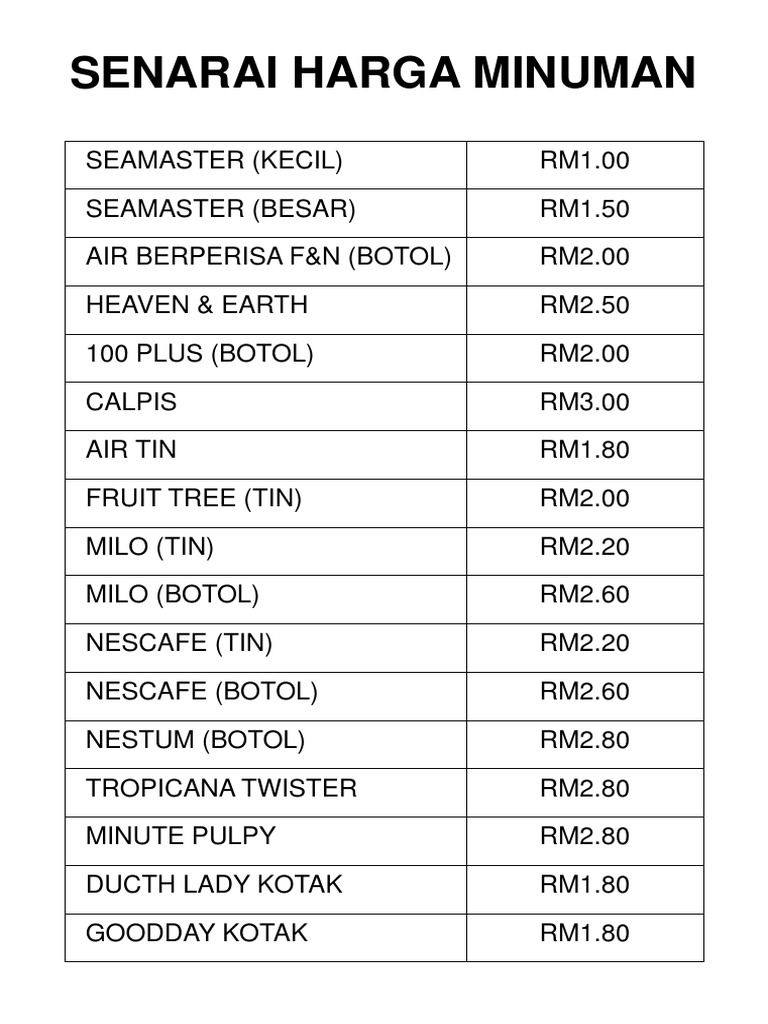 Senarai Harga Minuman | PDF