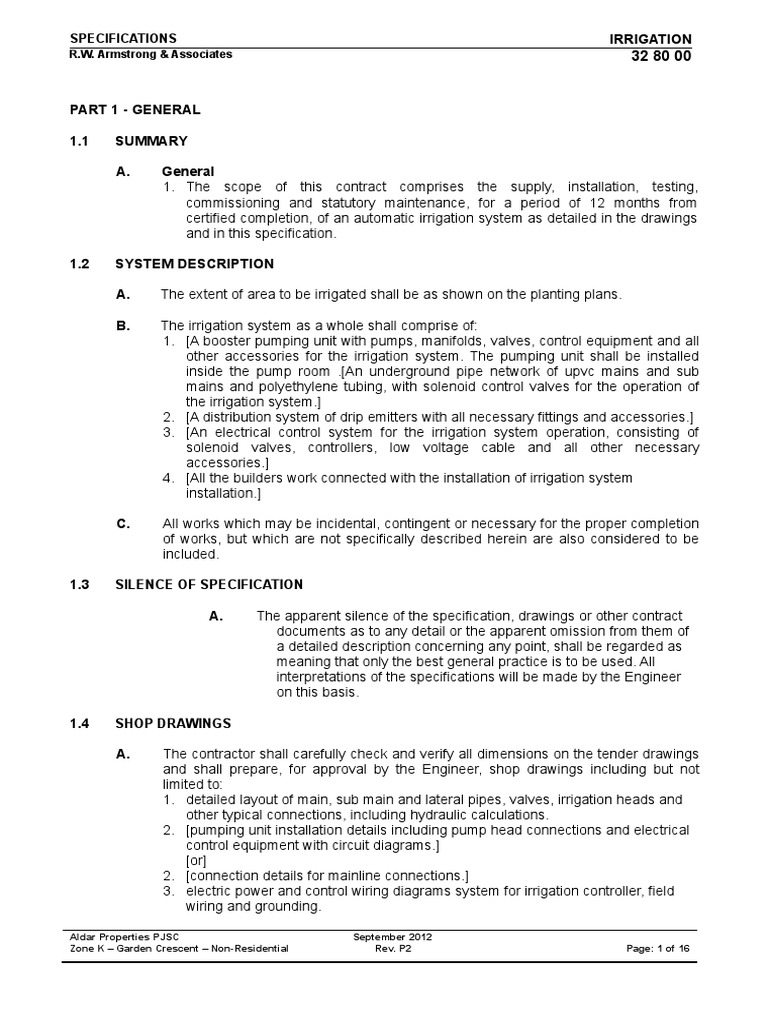 Automatic Irrigation System Specifications | PDF | Valve | Pipe (Fluid ...