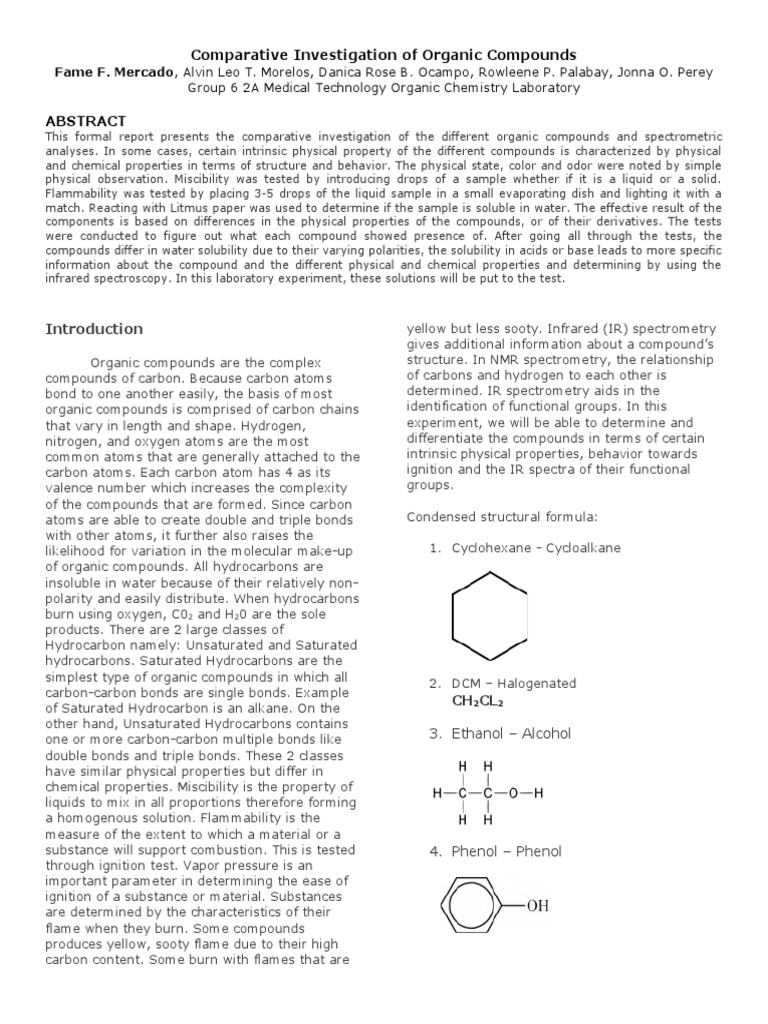 Comparative Study of Organic Compounds | PDF | Alkane | Solubility