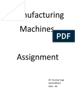 Manufacturing Machines: BY: Tanishq Tyagi 42413303615 Mae - 4B