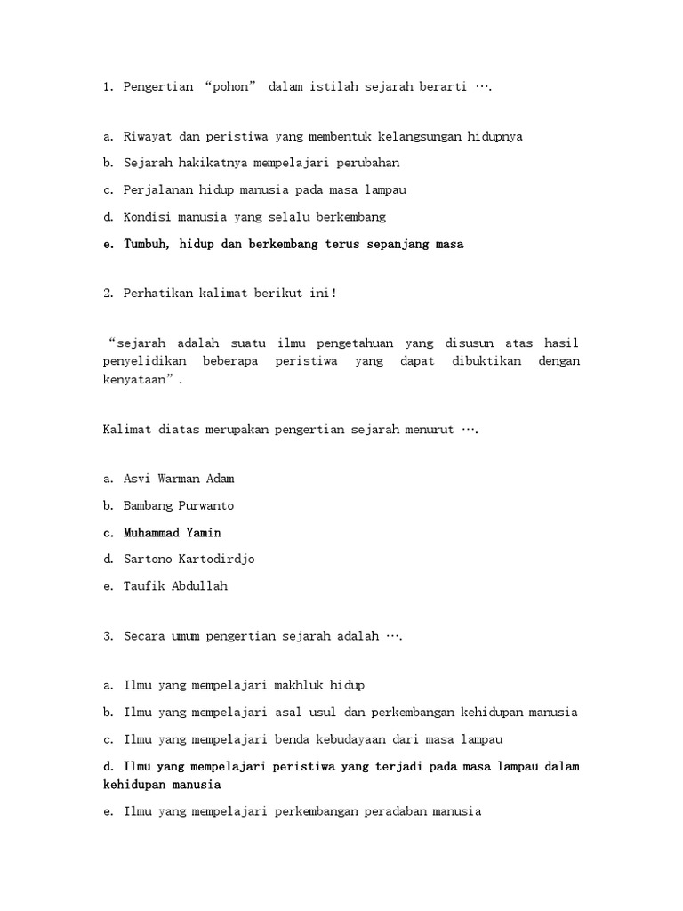 Soal &amp; Jawaban Ujian Sejarah Indonesia Kelas 10