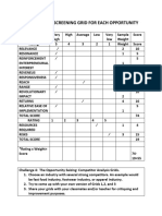 Opportunity Screening Grid For Each Opportunity