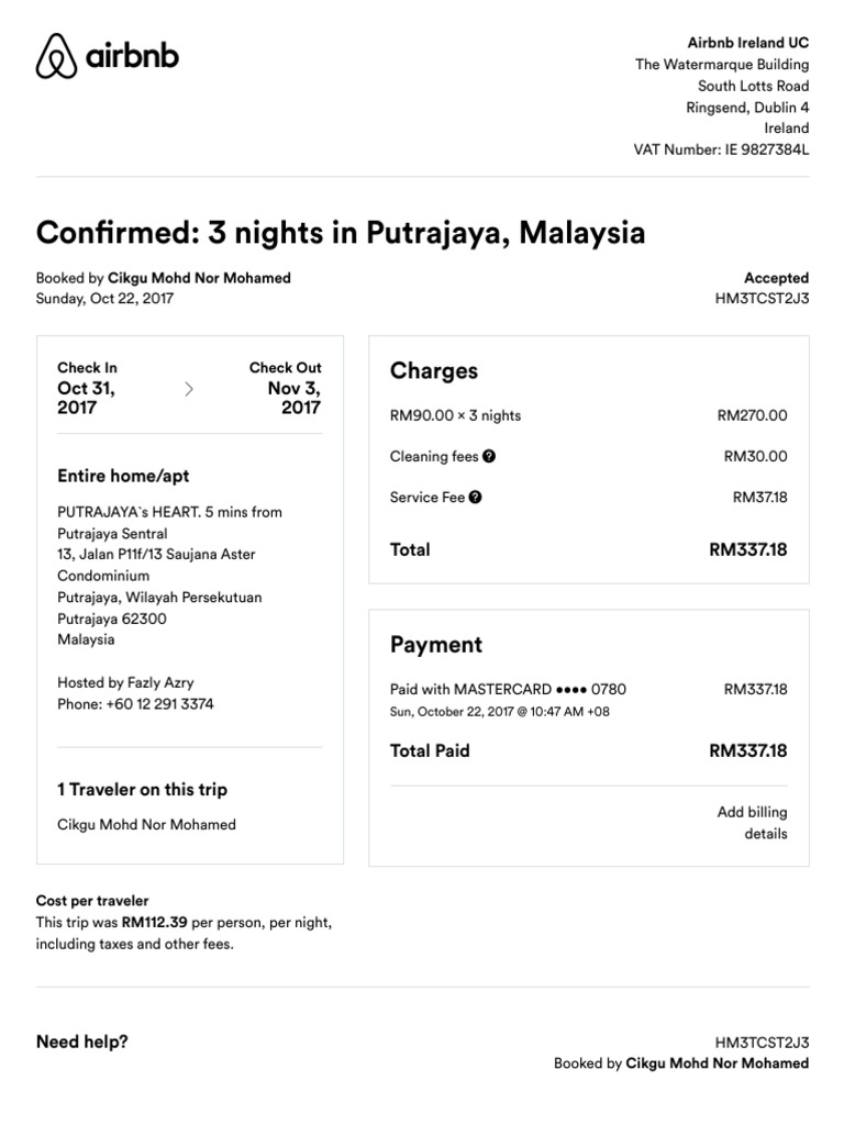 Receipt Airbnb Airbnb Payments
