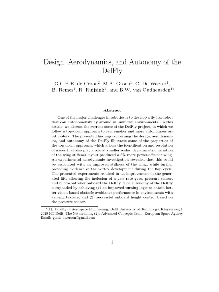 DelFly: Advances in Design and Autonomy | PDF | Vortices | Aerospace ...