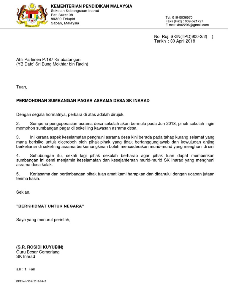 Surat Sumbangan Yb Untuk Pagar Pdf