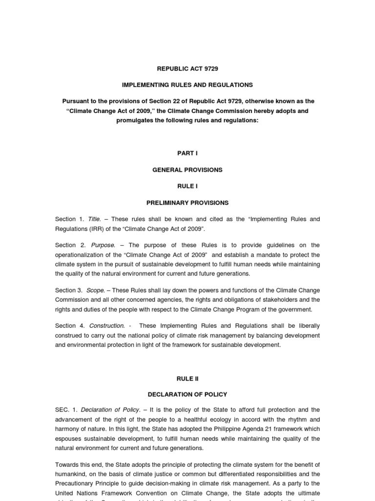 Implementing Rules of RA 9729 | PDF | Greenhouse Gas | Climate Change ...