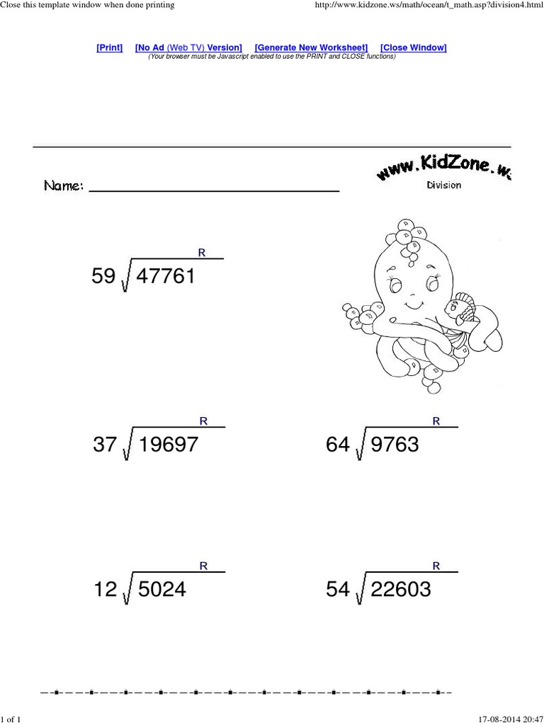 Kidzone Math Worksheet Generator | PDF
