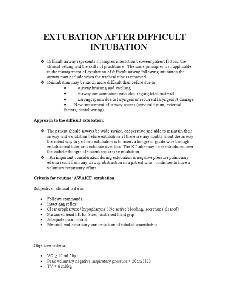 Difficult Extubation Guidelines | PDF | Pulmonology | Respiration