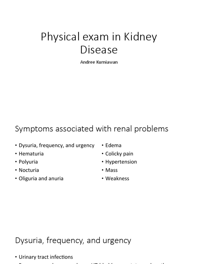 Physical Exam in Kidney Diseasen PDF Urinary System Kidney