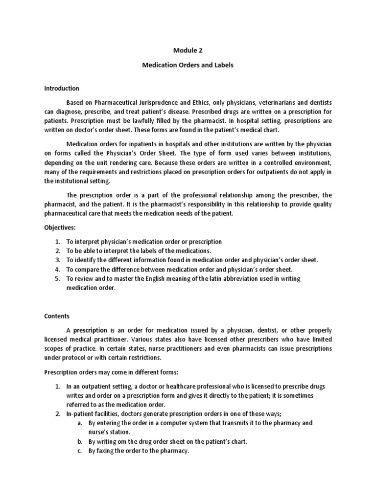 Understanding Medication Orders and Labels | PDF | Medical Prescription ...