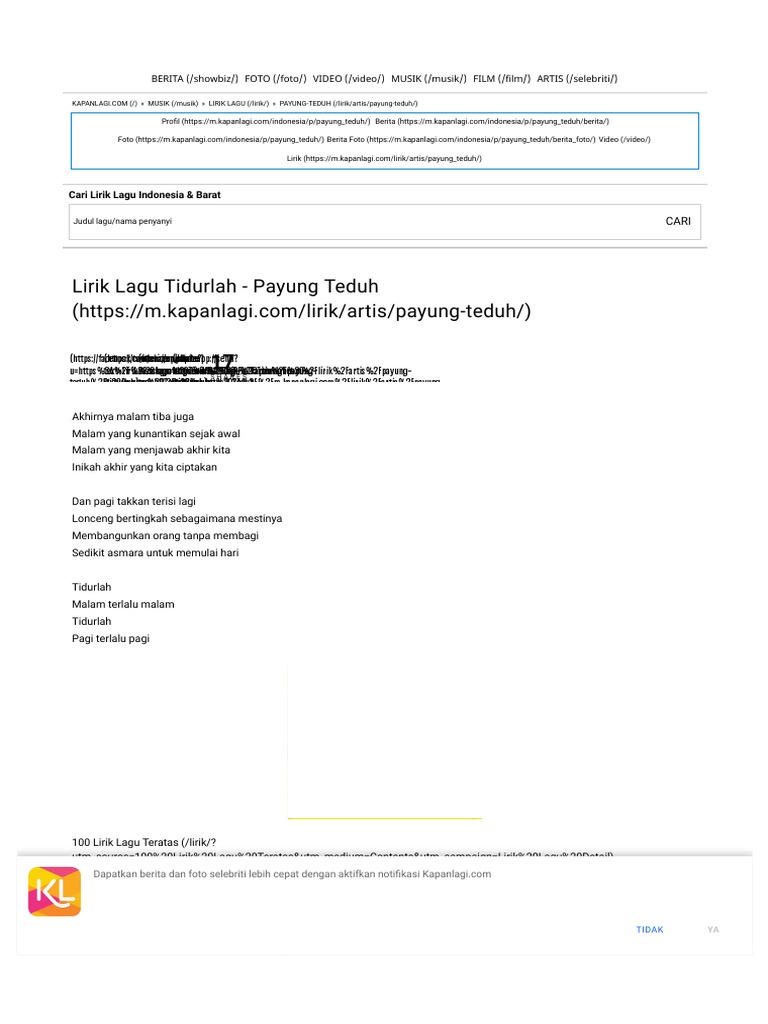 Lirik Lagu Tidurlah Payung Teduh Pdf