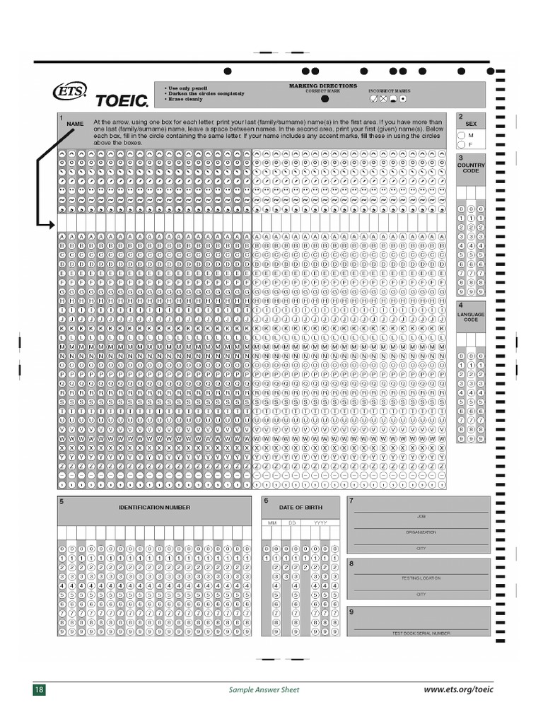Answer sheet toeic pdf