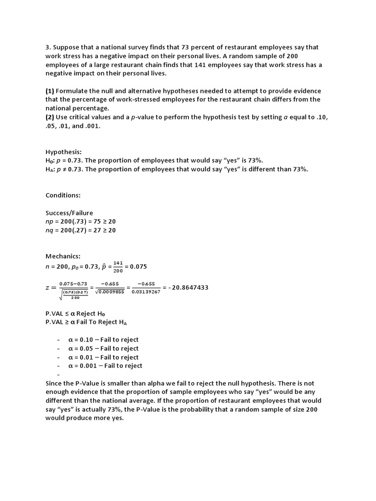 Hypothesis Test On Restaurant Employee Stress Pdf