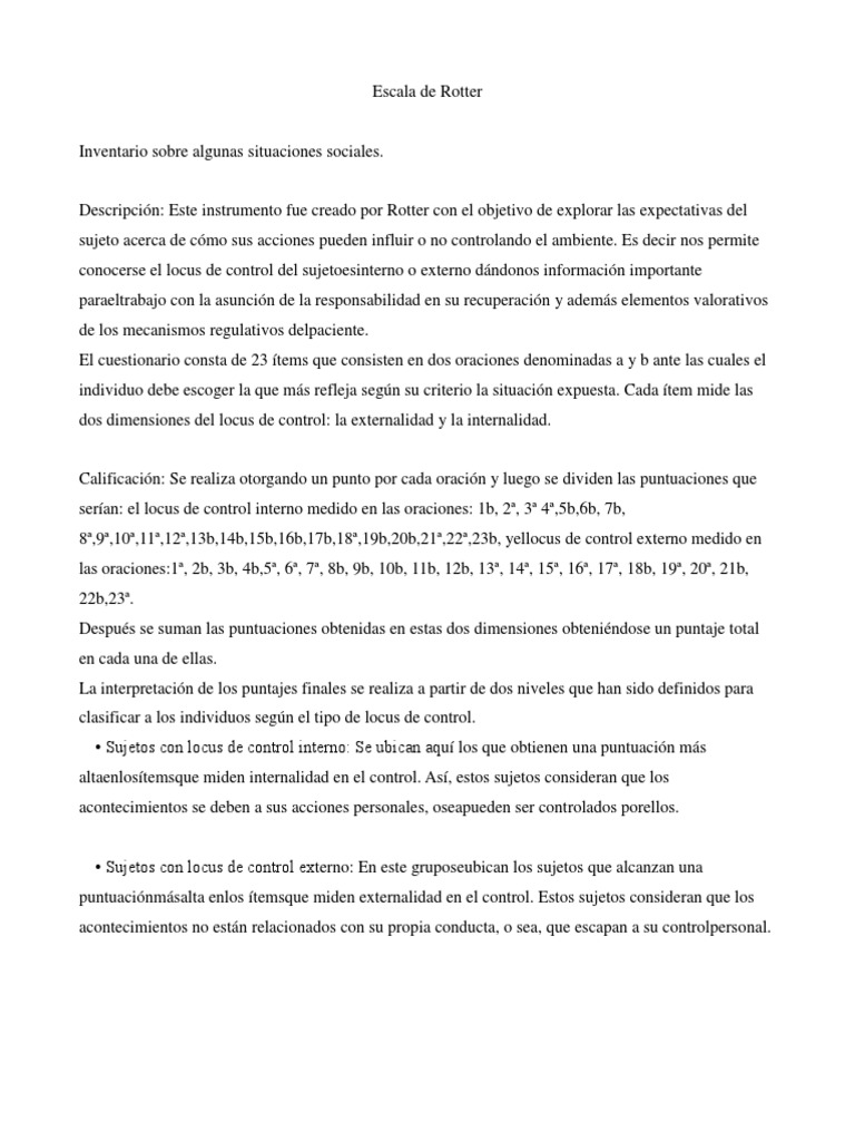 Escala de Rotter | PDF | Cuestionario | Certeza